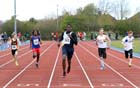 Garry Izomor wins the  under15s 100 metres, Shildon Track and Field.
